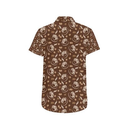 Coffee Pattern Print Design 03 Men's Short Sleeve Button Up Shirt