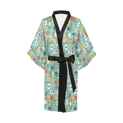 Medical Pattern Print Design 02 Women's Short Kimono