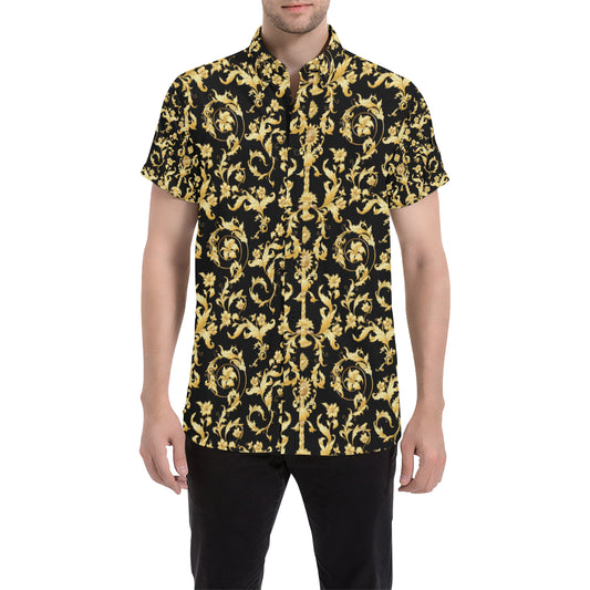Baroque Golden Pattern Print Design 04 Men's Short Sleeve Button Up Shirt