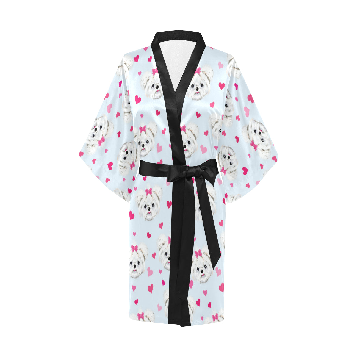 Maltese Pattern Print Design 03 Women's Short Kimono