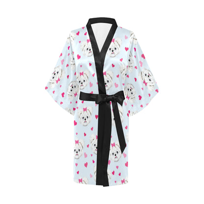 Maltese Pattern Print Design 03 Women's Short Kimono