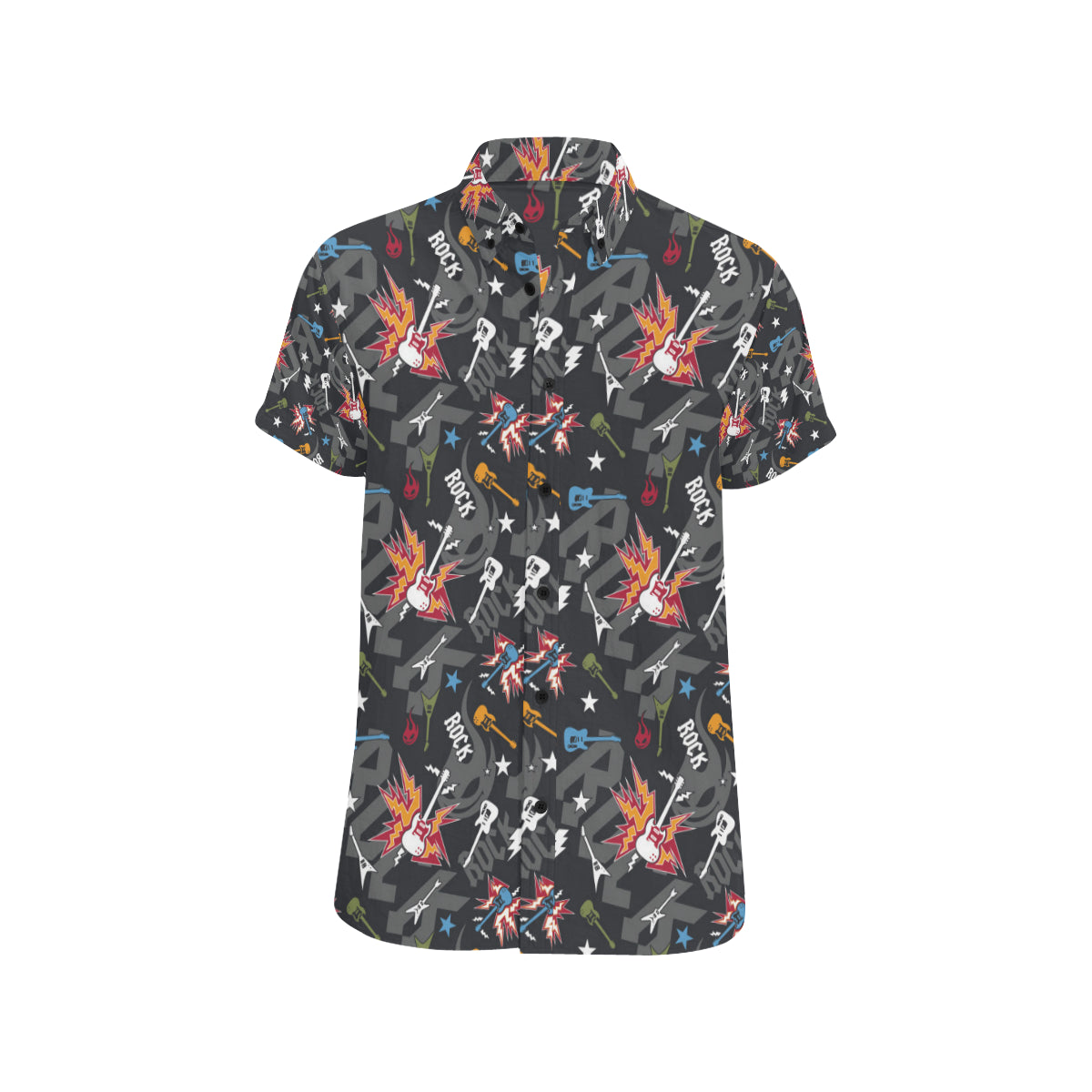 Rock and Roll Pattern Print Design A01 Men's Short Sleeve Button Up Shirt