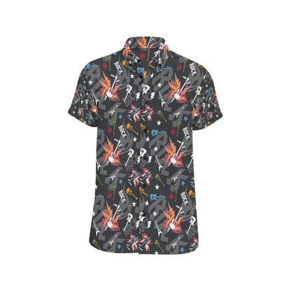 Rock and Roll Pattern Print Design A01 Men's Short Sleeve Button Up Shirt