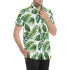 Green Pattern Tropical Palm Leaves Men's Short Sleeve Button Up Shirt