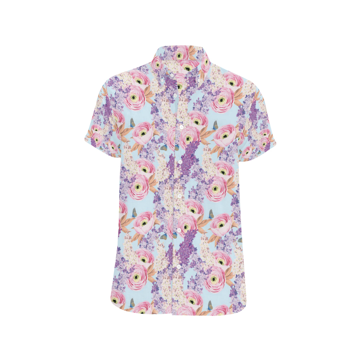 Lilac Pattern Print Design LI03 Men's Short Sleeve Button Up Shirt