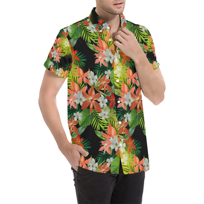 Amaryllis Pattern Print Design AL07 Men's Short Sleeve Button Up Shirt