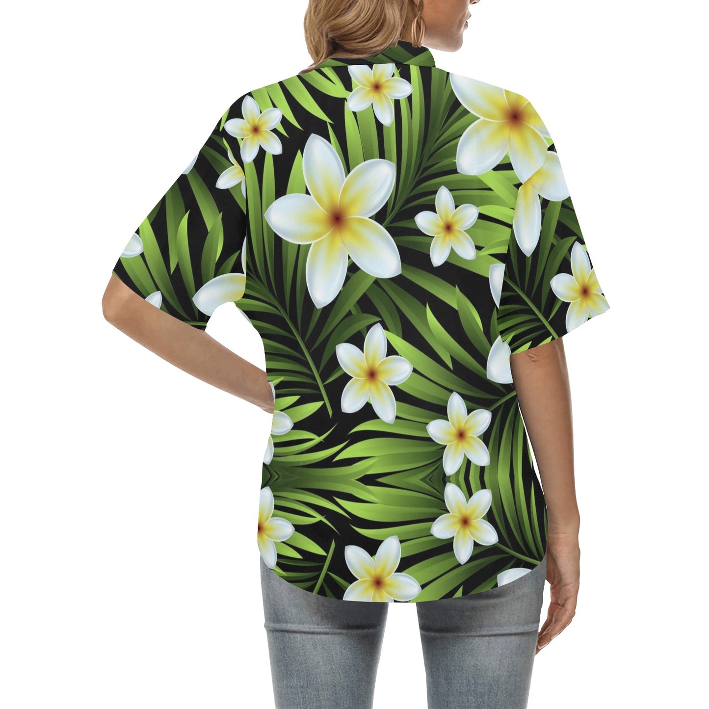 White Plumeria Pattern Print Design PM06 Women's Hawaiian Shirt