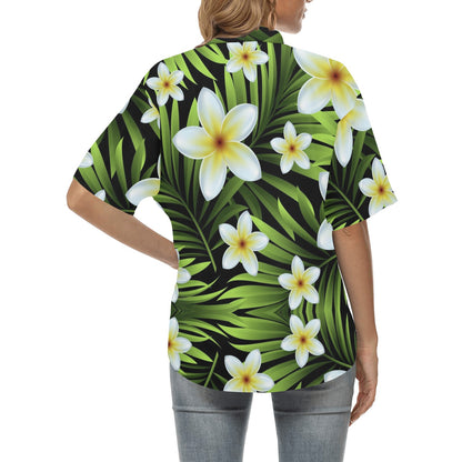 White Plumeria Pattern Print Design PM06 Women's Hawaiian Shirt