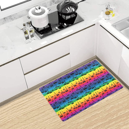 Palm Tree Rainbow Themed Print Kitchen Mat