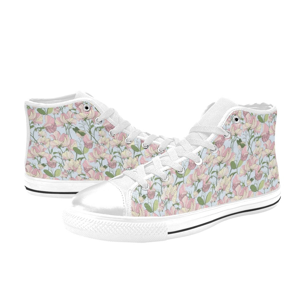 Sweet Pea Print Design LKS304 High Top Women's White Shoes