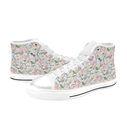 Sweet Pea Print Design LKS304 High Top Women's White Shoes