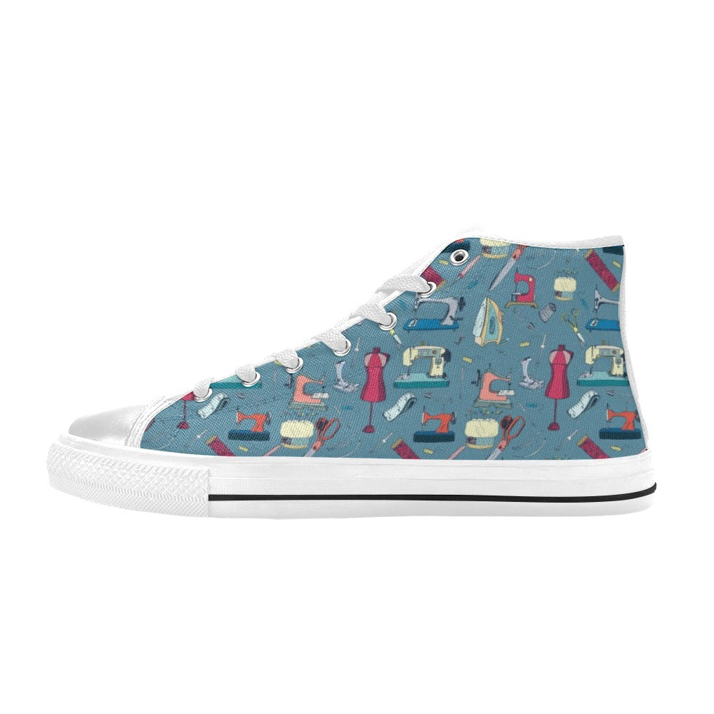 Sewing Equipment Print Design LKS301 High Top Women's White Shoes