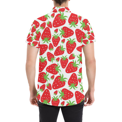 Strawberry Pattern Print Design SB01 Men's Short Sleeve Button Up Shirt