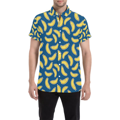Banana Pattern Print Design BA03 Men's Short Sleeve Button Up Shirt