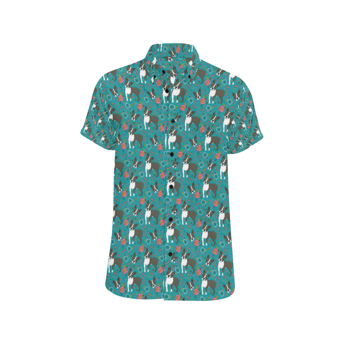 Boston Terrier Pattern Print Design 07 Men's Short Sleeve Button Up Shirt