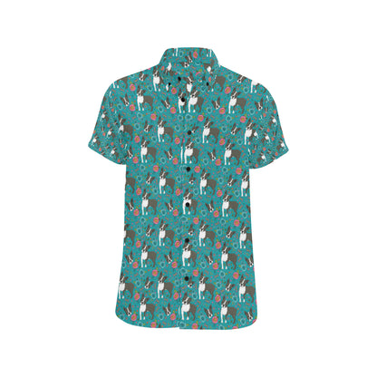 Boston Terrier Pattern Print Design 07 Men's Short Sleeve Button Up Shirt