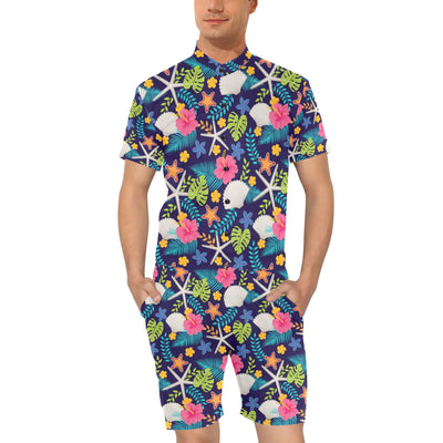 Beach Seashell Floral Theme Men's Romper