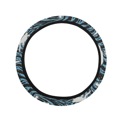 Surf Wave Pattern Print Steering Wheel Cover with Elastic Edge