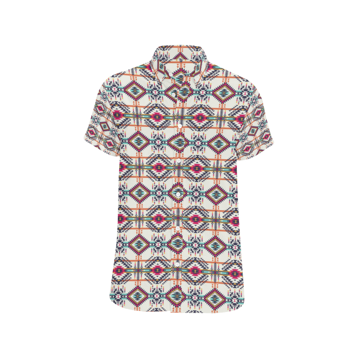 Indian Navajo Art Themed Design Print Men's Short Sleeve Button Up Shirt