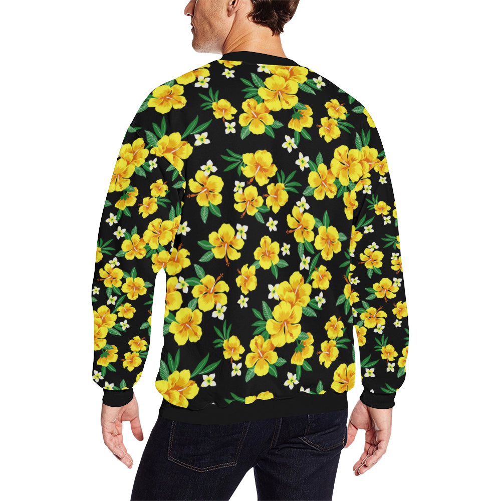 Yellow Hibiscus Pattern Print Design HB08 Men Long Sleeve Sweatshirt