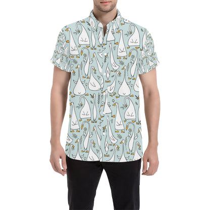 Goose Pattern Print Design 03 Men's Short Sleeve Button Up Shirt