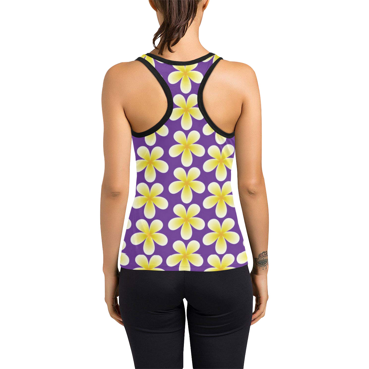 Yellow Plumeria Pattern Print Design PM05 Women's Racerback Tank Top