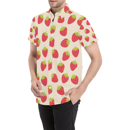 Strawberry Pattern Print Design SB02 Men's Short Sleeve Button Up Shirt
