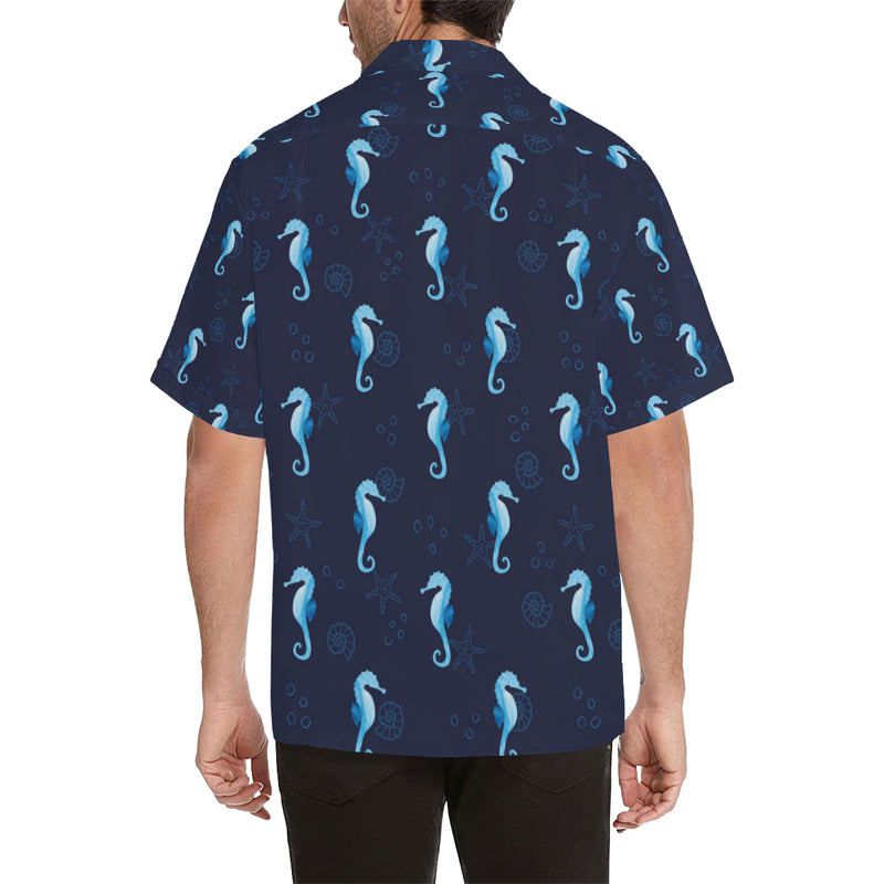 SeaHorse Blue neon Pattern Print Design 03 Men's Hawaiian Shirt