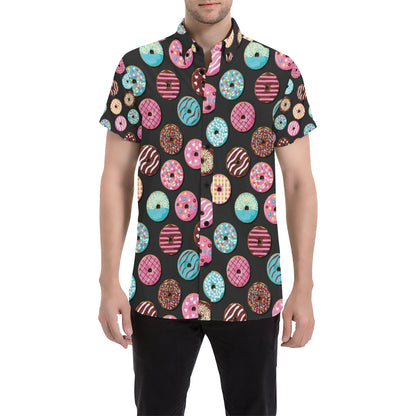 Donut Pattern Print Design DN02 Men's Short Sleeve Button Up Shirt
