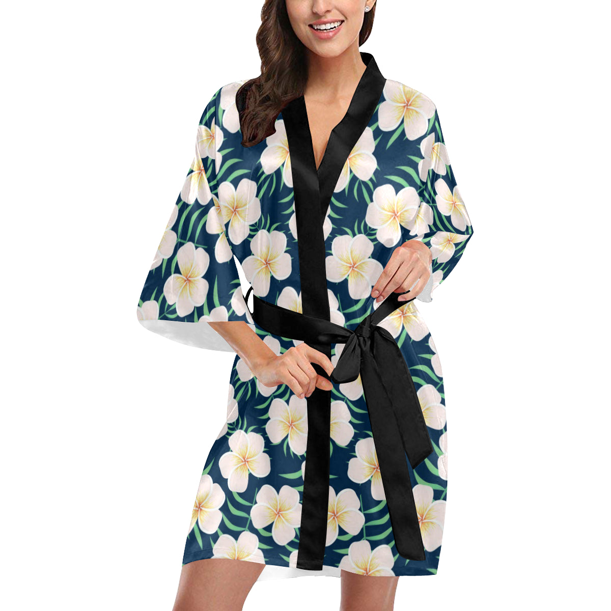 Pink Plumeria Pattern Print Design PM016 Women Kimono Robe