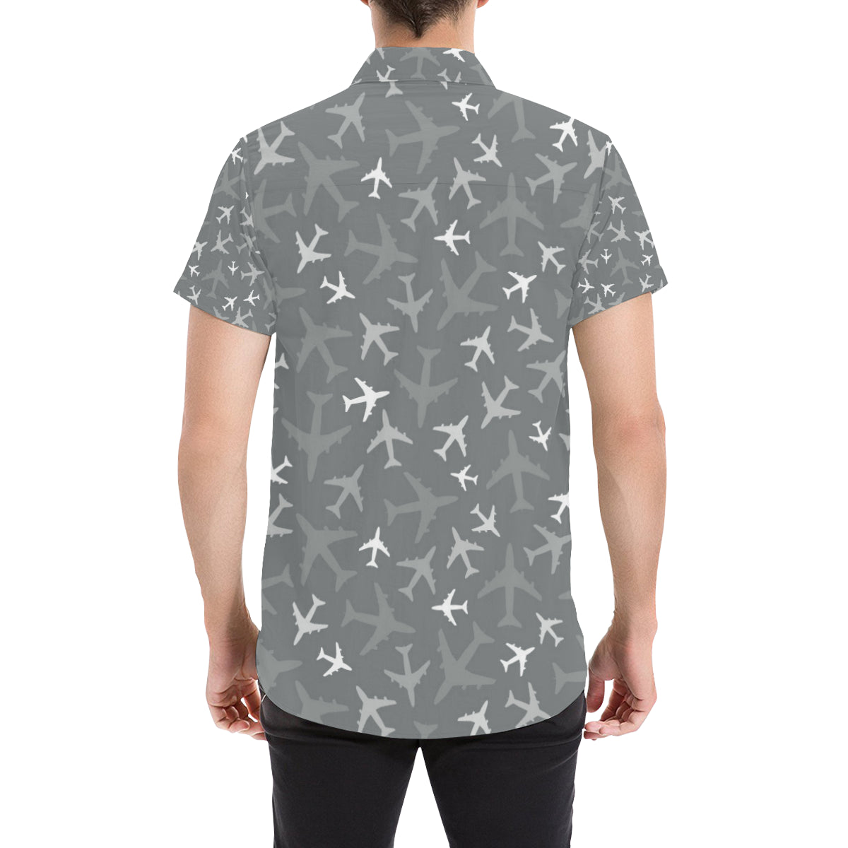 Airplane Pattern Print Design 02 Men's Short Sleeve Button Up Shirt