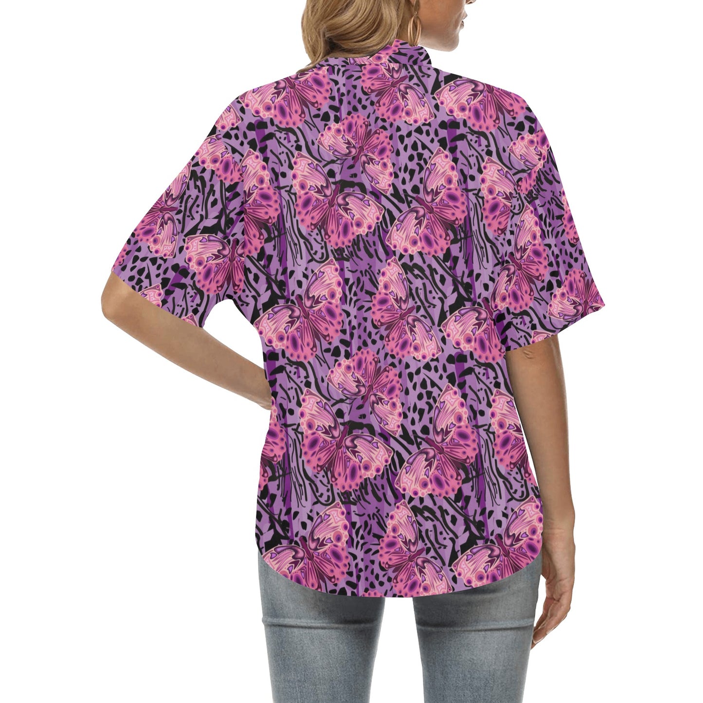 Purple Butterfly Leopard Women's Hawaiian Shirt