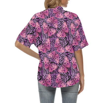 Purple Butterfly Leopard Women's Hawaiian Shirt