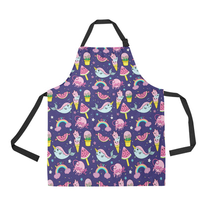 Narwhal Cute Pattern Print Design 02 Apron with Pocket