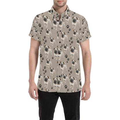 Pug Pattern Print Design A04 Men's Short Sleeve Button Up Shirt