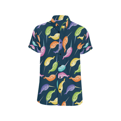 Narwhal Colorful Pattern Print Design 03 Men's Short Sleeve Button Up Shirt