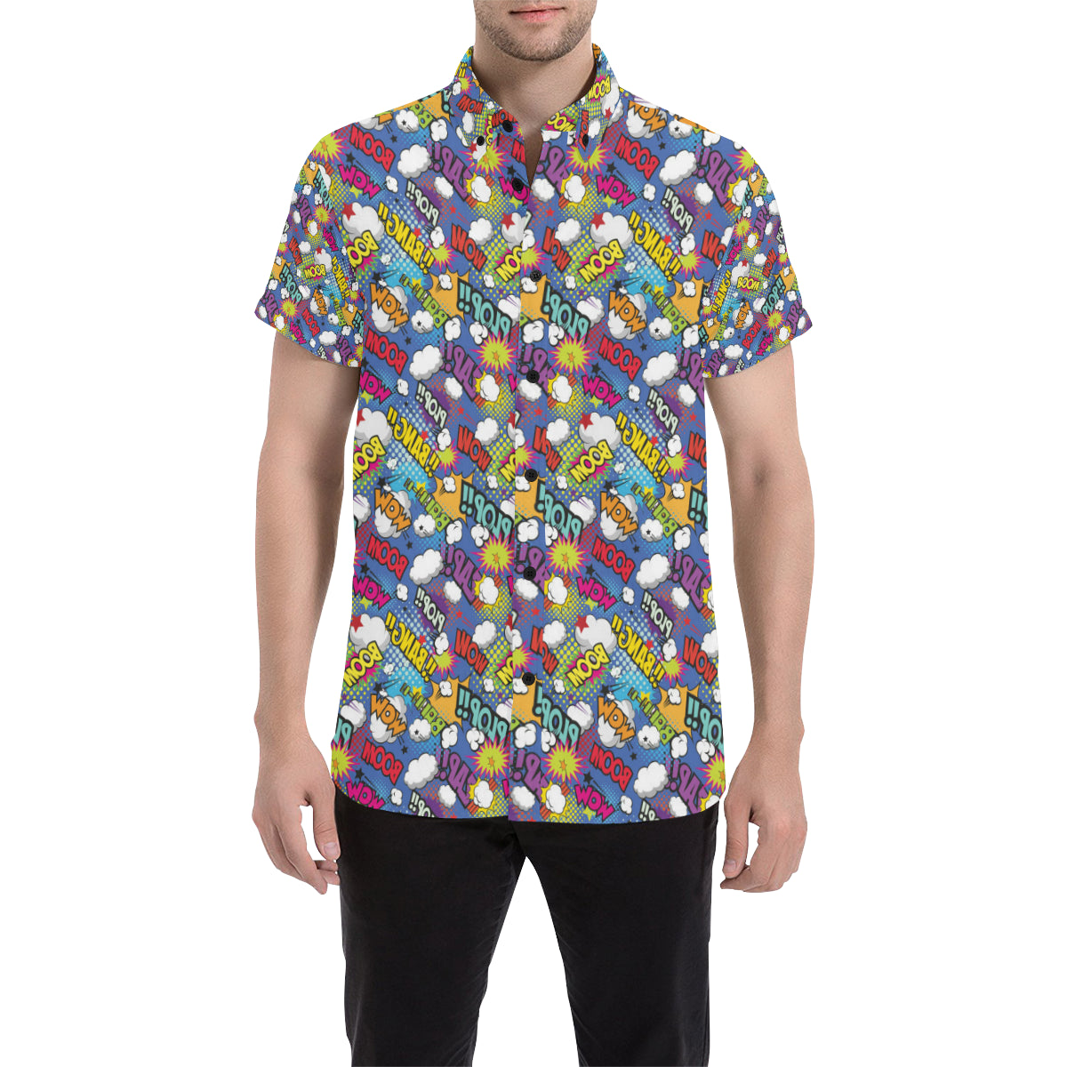 Comic Book Pattern Print Design 02 Men's Short Sleeve Button Up Shirt