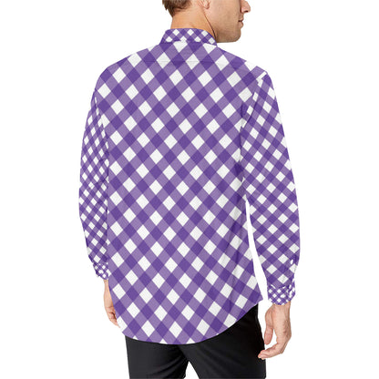 Gingham Purple Pattern Print Design 03 Men's Long Sleeve Shirt