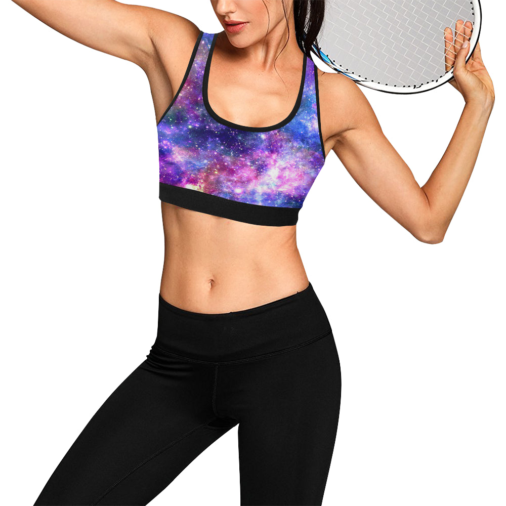Galaxy Night Stardust Space Print Sports Bra