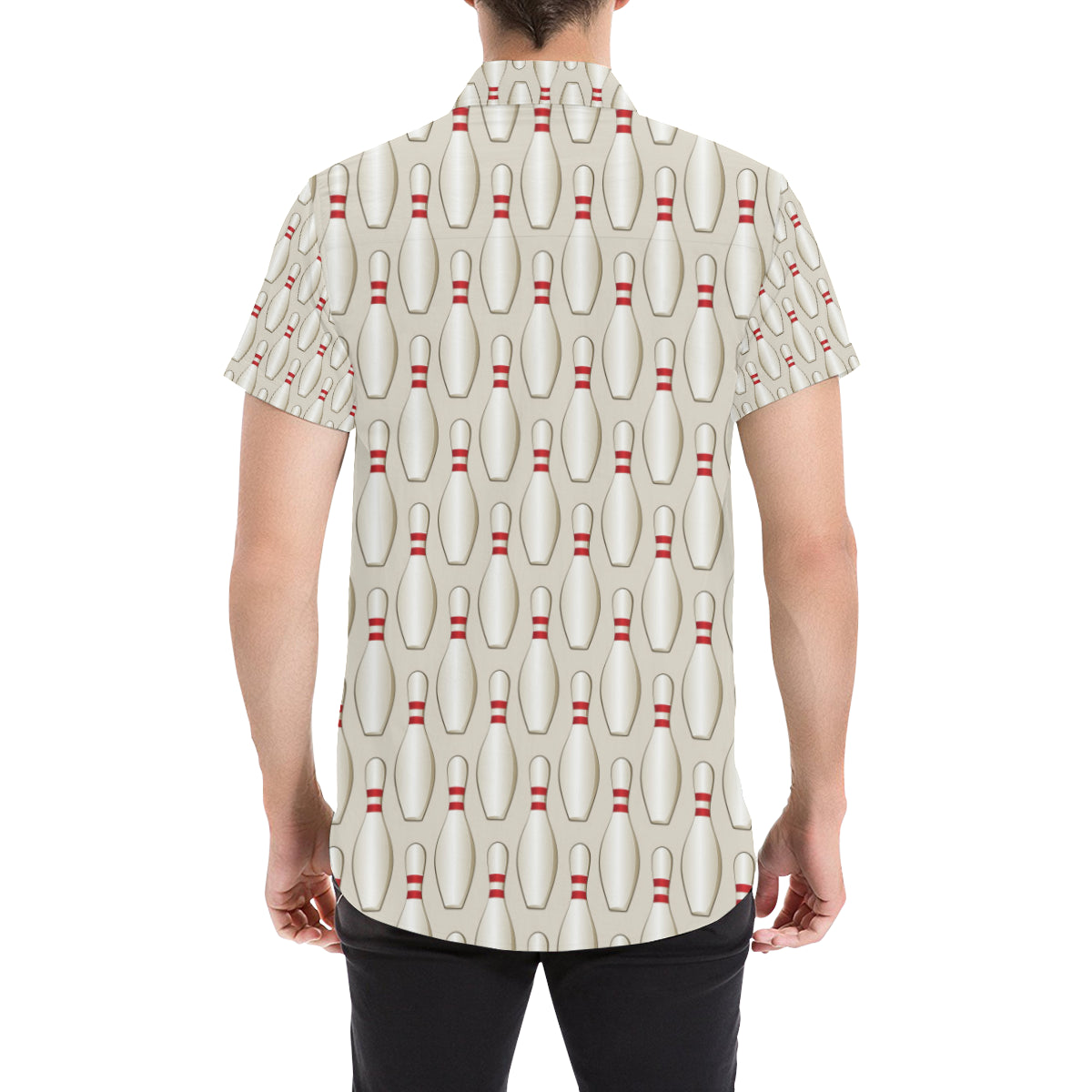 Bowling Pin Pattern Print Design 01 Men's Short Sleeve Button Up Shirt