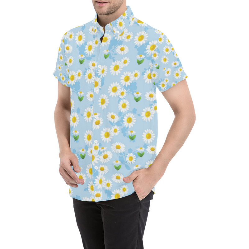 Daisy Pattern Print Design DS010 Men's Short Sleeve Button Up Shirt