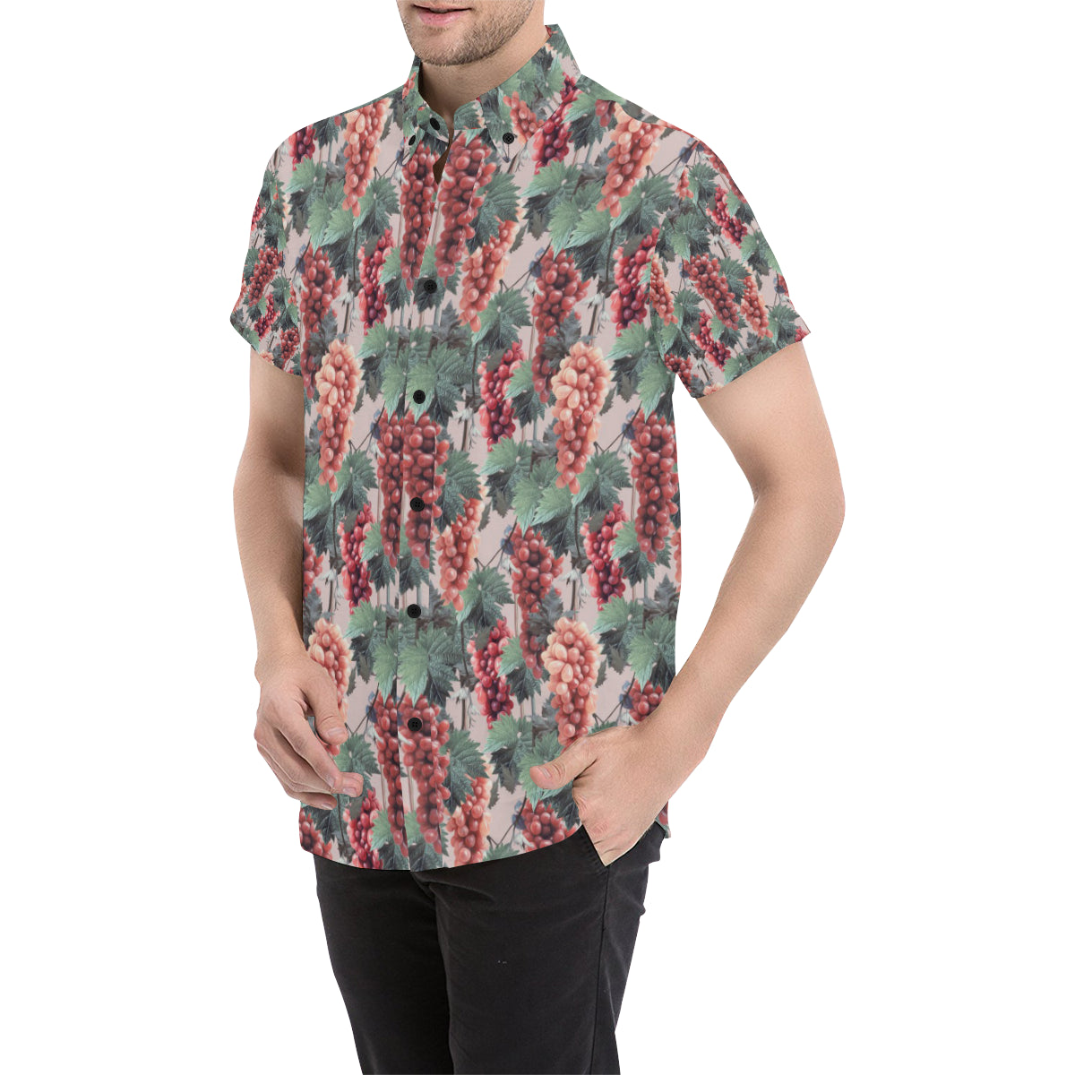 Grape Pattern Print Design GP01 Men's Short Sleeve Button Up Shirt