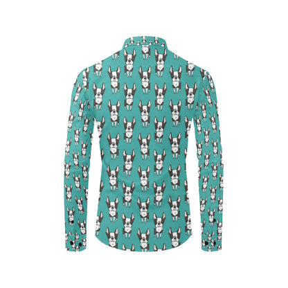 Boston Terrier Pattern Print Design 04 Men's Long Sleeve Shirt
