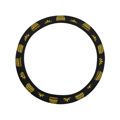 Pineapple Gold Tribal Style Print Steering Wheel Cover with Elastic Edge