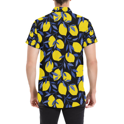 Lemon Pattern Print Design LM01 Men's Short Sleeve Button Up Shirt