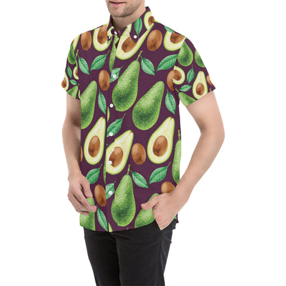 Avocado Pattern Print Design AC08 Men's Short Sleeve Button Up Shirt