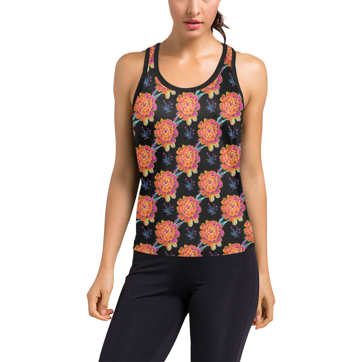Marigold Pattern Print Design MR04 Women's Racerback Tank Top