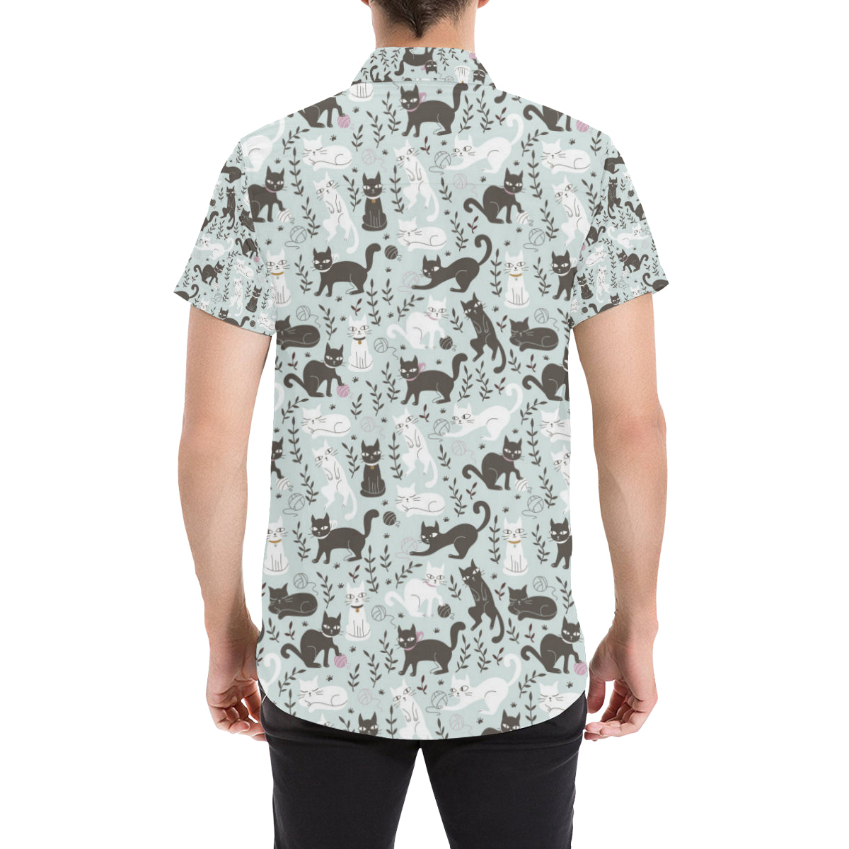 Cat Pattern Print Design 08 Men's Short Sleeve Button Up Shirt