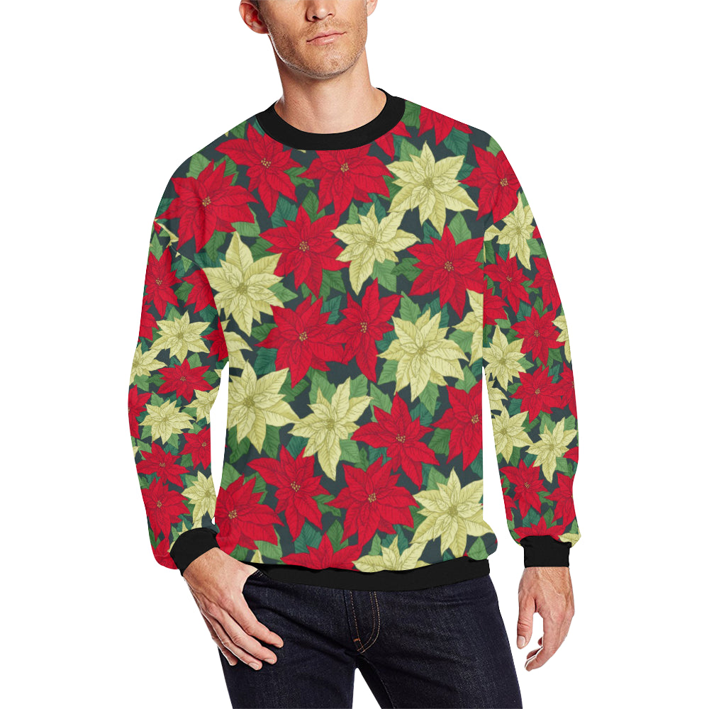 Poinsettia Pattern Print Design POT06 Men Long Sleeve Sweatshirt