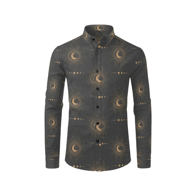 Moon Boho Pattern Print Design 02 Men's Long Sleeve Shirt